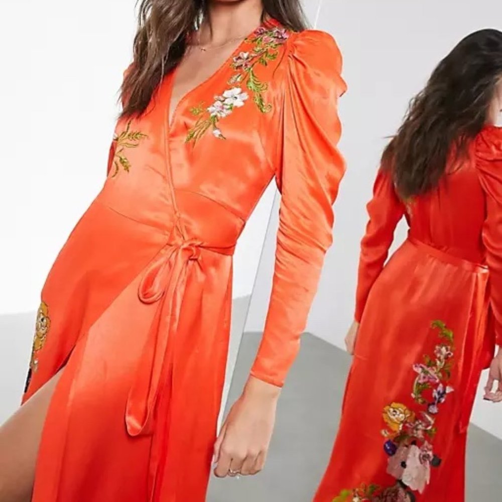 ASOS EDITION floral embroidered wrap midi dress
